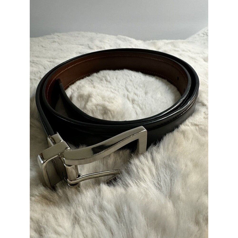 Dockers Black Imitation Leather Belt Sz 36 1-1/2”Wide Silver Tone Buckle EUC
